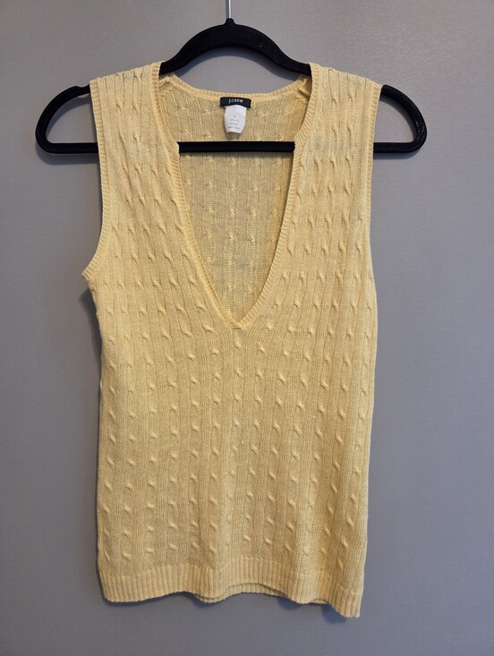 J. Crew Sweaters - J. Crew Cable Knit Linen V-Neck Sweater Vest Y2K Vintage Butter Yellow Size S